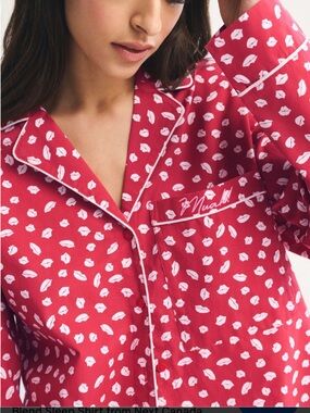 Abercrombie & Fitch Cotton-Blend Sleep Shirt and Shorts in Red Print size Large